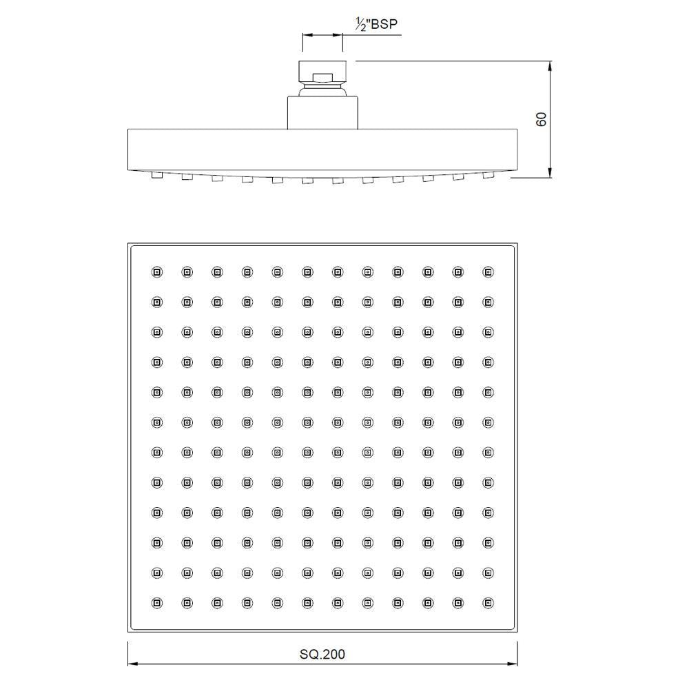 SQUARE - JAQUAR FAUCETS -  ( CHROME - OVERHEAD SHOWER - 15x200 mm - 0.5inchX8inch )