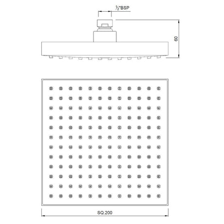 SQUARE - JAQUAR FAUCETS -  ( CHROME - OVERHEAD SHOWER - 15x200 mm - 0.5inchX8inch )