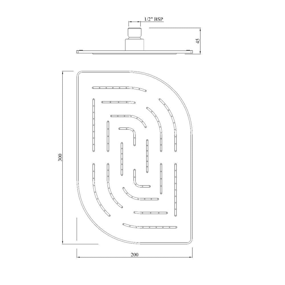 MAZE ALIVE RECT. SHOWER 200X300 - JAQUAR FAUCETS -  ( CHROME - OVERHEAD SHOWER - 0x15 mm - 0inchX0.5inch )