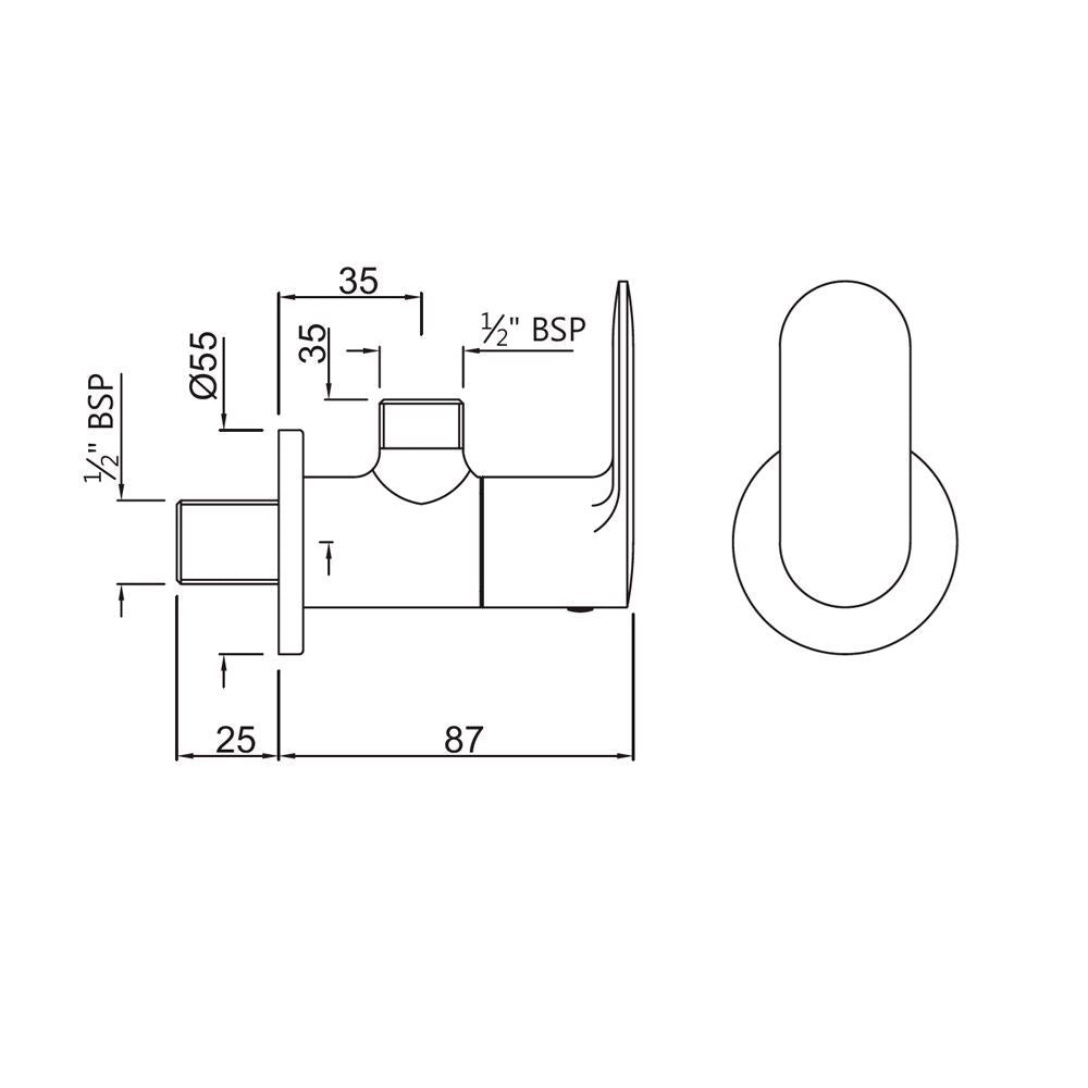 ANGLE COCK WITH FLANGE - JAQUAR FAUCETS -  ( BLACK MATT - OPAL PRIME - 0x15 mm - 0inchX0.5inch )