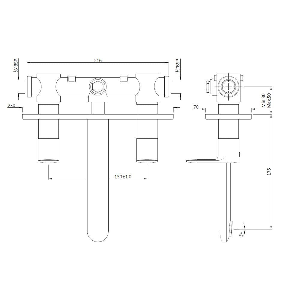 2 CONC STOP WITH  BASIN SPT - JAQUAR FAUCETS -  ( BLACK MATT - OPAL PRIME - 0x15 mm - 0inchX0.5inch )