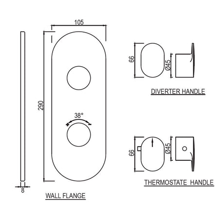 AQUAMAX EXPOSED PART KIT OF THERMOSTATIC SHOWER MIXER WITH 1-WAY DIVERTER WITH SLEEVE (COMPATIBLE WITH ALD-661N) - JAQUAR FAUCETS -  ( BLACK MATT - OPAL PRIME - 0x15 mm - 0inchX0.5inch )
