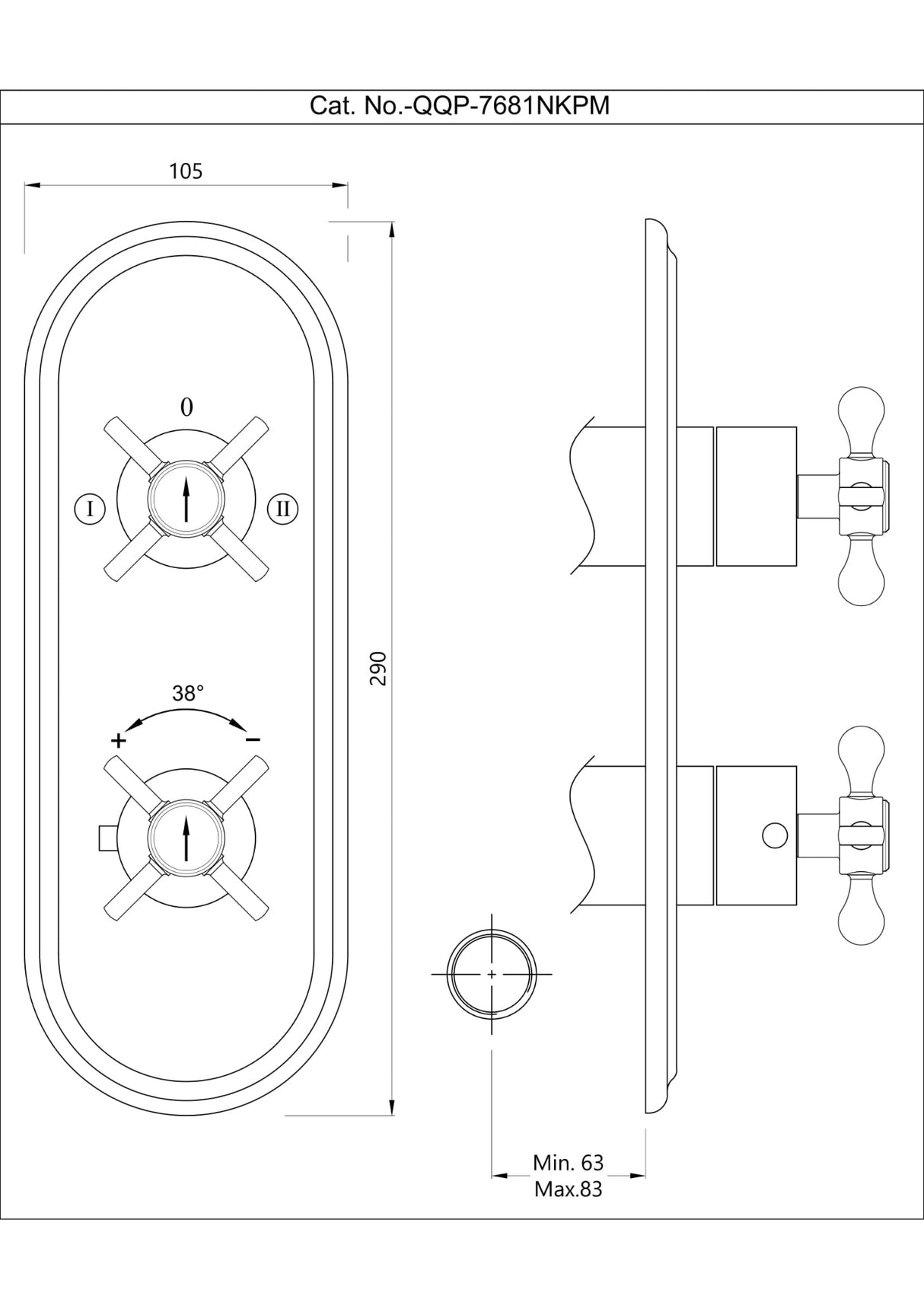 AQUAMAX EXPOSED PART KIT OF THERMOSTATIC SHOWER MIXER WITH 2-WAY DIVERTER WITH SLEEVE (COMPATIBLE WITH ALD-681N) - JAQUAR FAUCETS -  ( CHROME - QUEENS PRIME - 0x20 mm - 0inchX0.75inch )