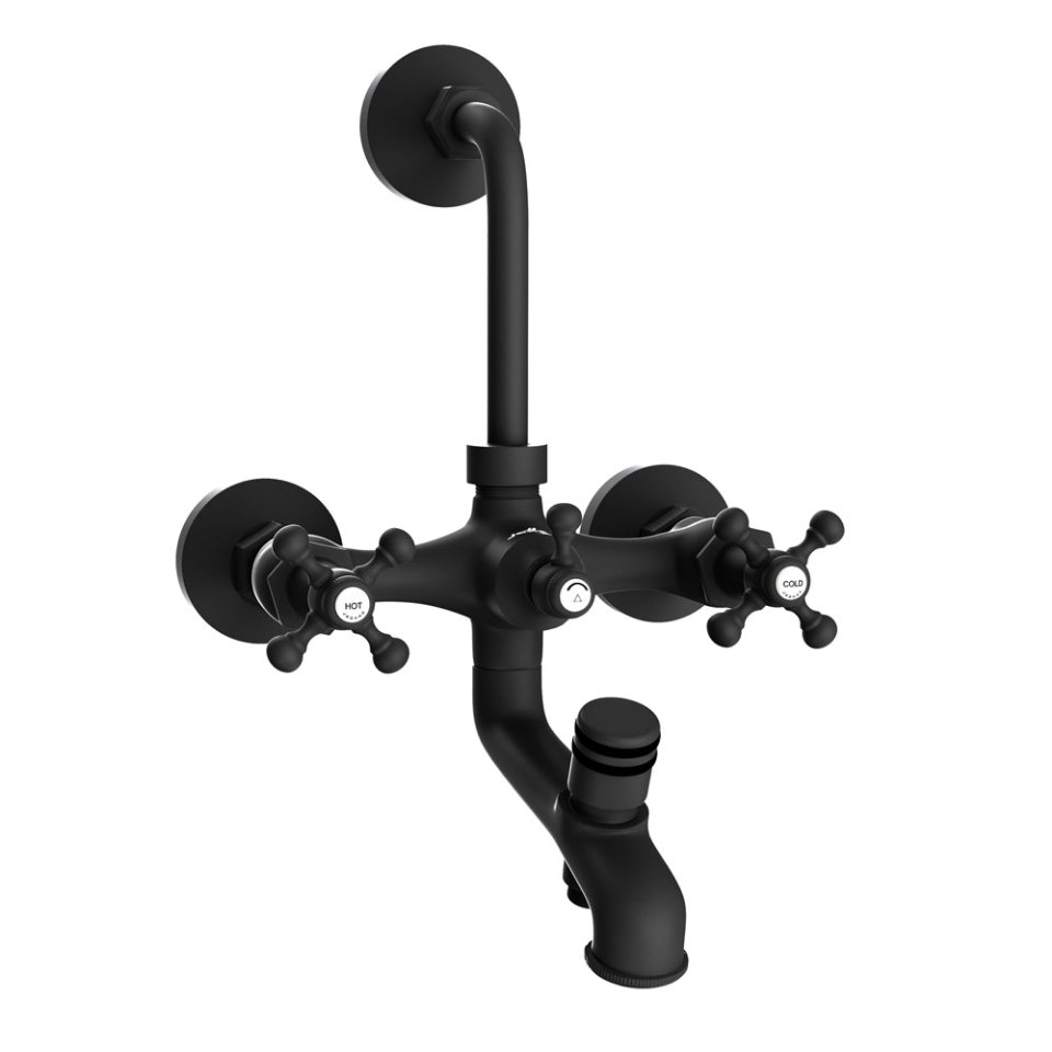 WALL MIXER 3 IN 1 WITH 115MM B.PIPE - JAQUAR FAUCETS -  ( BLACK MATT - QUEENS - 0x15 mm - 0inchX0.5inch )