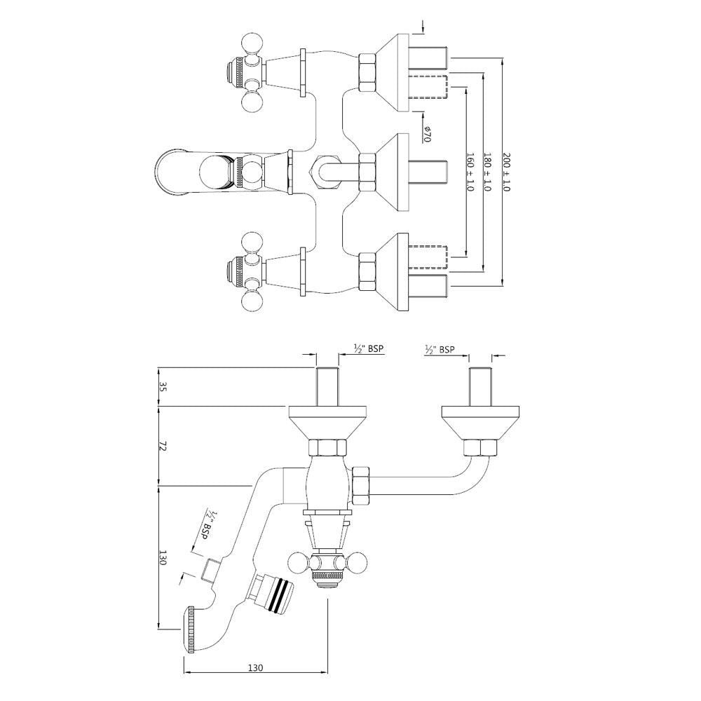WALL MIXER 3 IN 1 WITH 115MM B.PIPE - JAQUAR FAUCETS -  ( BLACK MATT - QUEENS - 0x15 mm - 0inchX0.5inch )