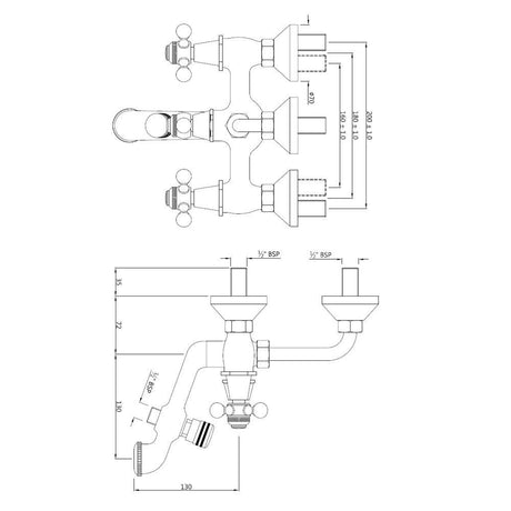 WALL MIXER 3 IN 1 WITH 115MM B.PIPE - JAQUAR FAUCETS -  ( BLACK MATT - QUEENS - 0x15 mm - 0inchX0.5inch )