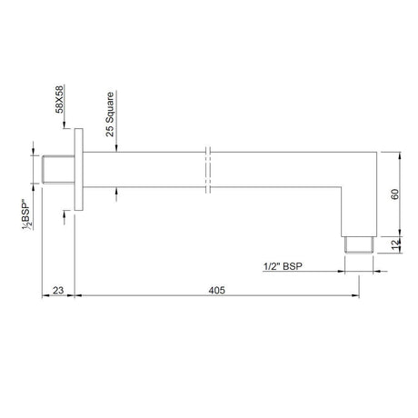 SHOWER ARM SQUARE W/FLANGE - JAQUAR FAUCETS -  ( CHROME - SHOWER ACC. - 15x400 mm - 0.5inchX16inch )