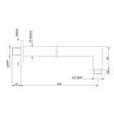 SHOWER ARM SQUARE W/FLANGE - JAQUAR FAUCETS -  ( CHROME - SHOWER ACC. - 15x600 mm - 0.5inchX24inch )
