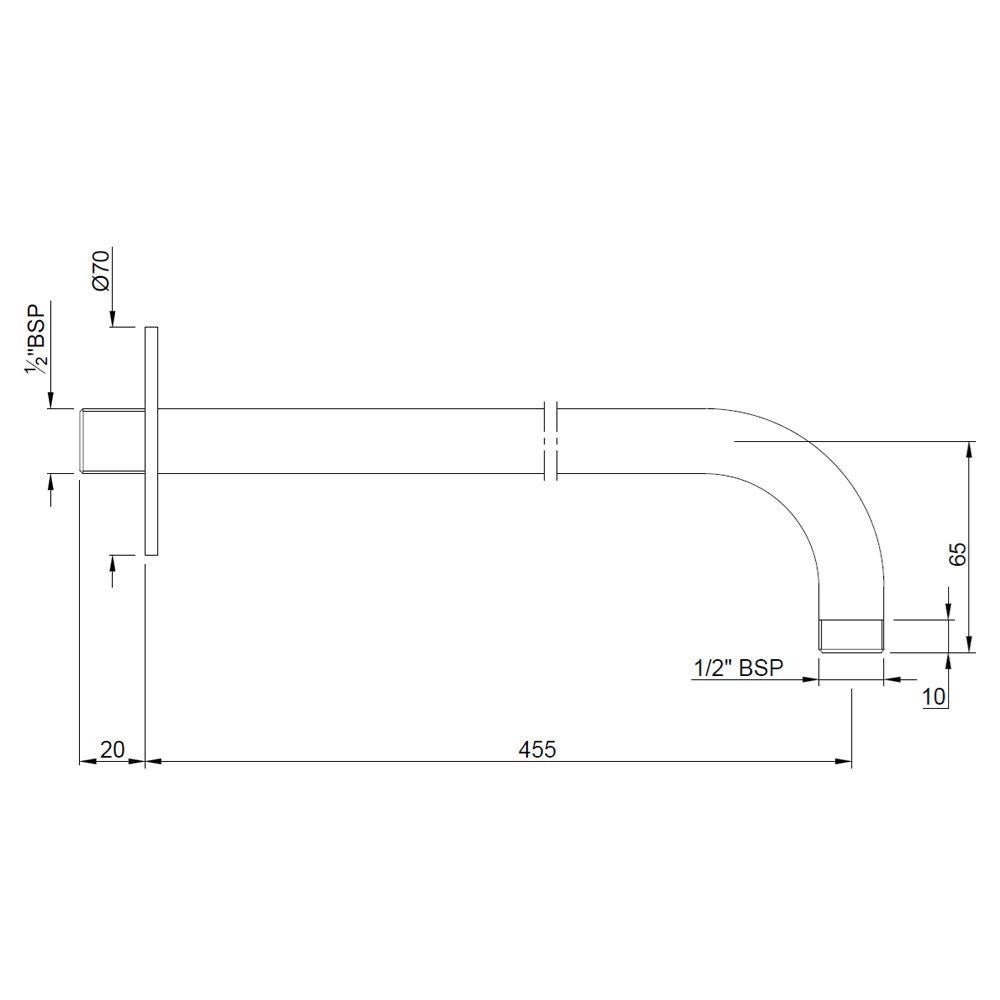 SHOWER ARM 300MM WITH FLANGE - JAQUAR FAUCETS -  ( CHROME - SHOWER ACC. - 300x15 mm - 12inchX0.5inch )