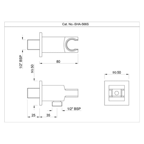 WALL OUTLET WITH SHOWER HOOK SQUARE - JAQUAR FAUCETS -  ( CHROME - SHOWER ACC. - 0x15 mm - 0inchX0.5inch )