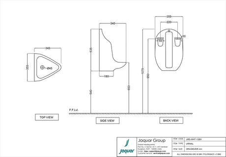 URINAL - JAQUAR SWARE -  ( WHITE - URINAL - 530x340 mm - 21.4inchX13.6inch )