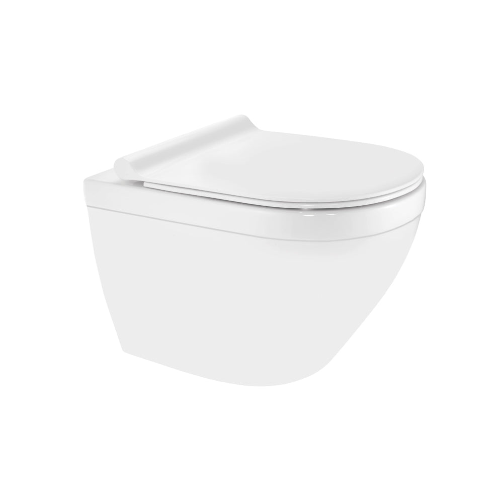RIMLESS BLIND INSTALLATION WALL HUNG WC WITH UF SOFT CLOSE SLIN SEAT COVER , HINGES FIXING ACCESSORIES - JAQUAR SWARE -  ( WHITE - SOLO - 360x375x520 mm - 14.4inchx15inch )